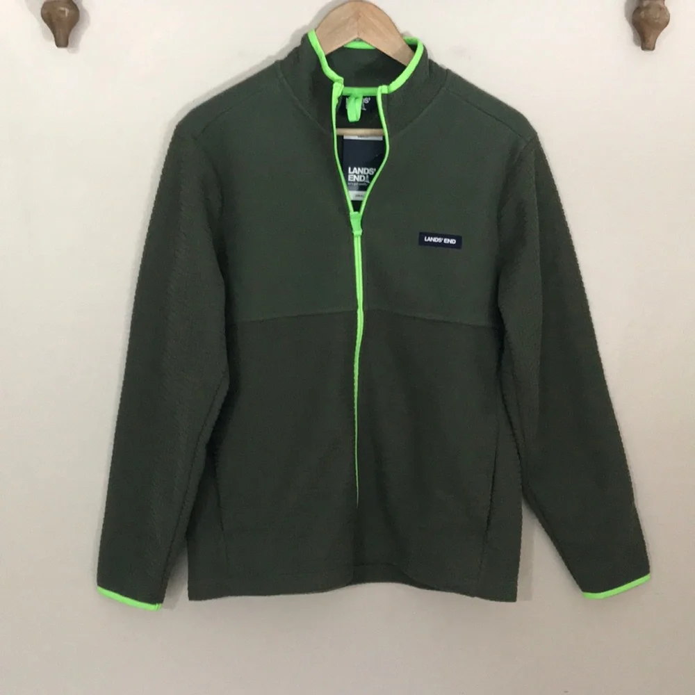 NEW Lands' End Men's Grid‎ Fleece Zip-Up Jacket